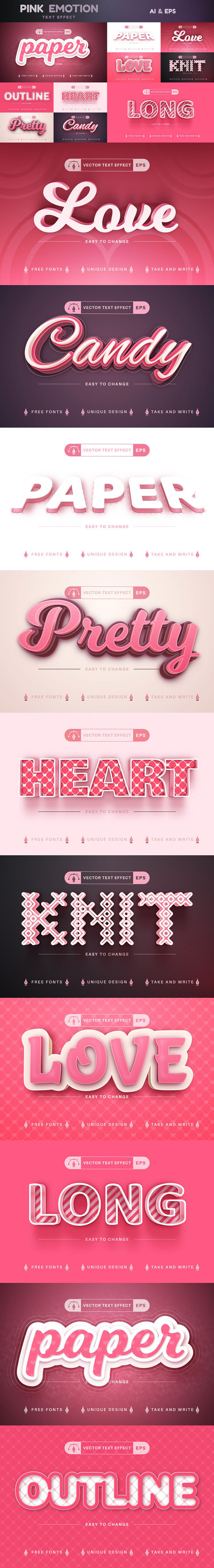 粉色情人节可编辑文本效果 (ai,eps)