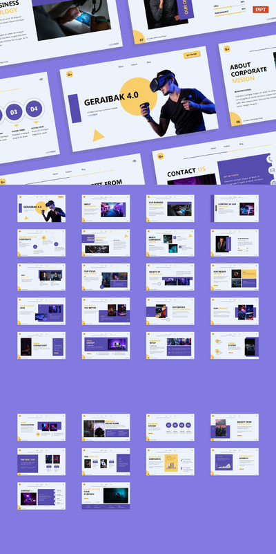 创意紫白公司简介 PPT模板 (PPTX,PPT)