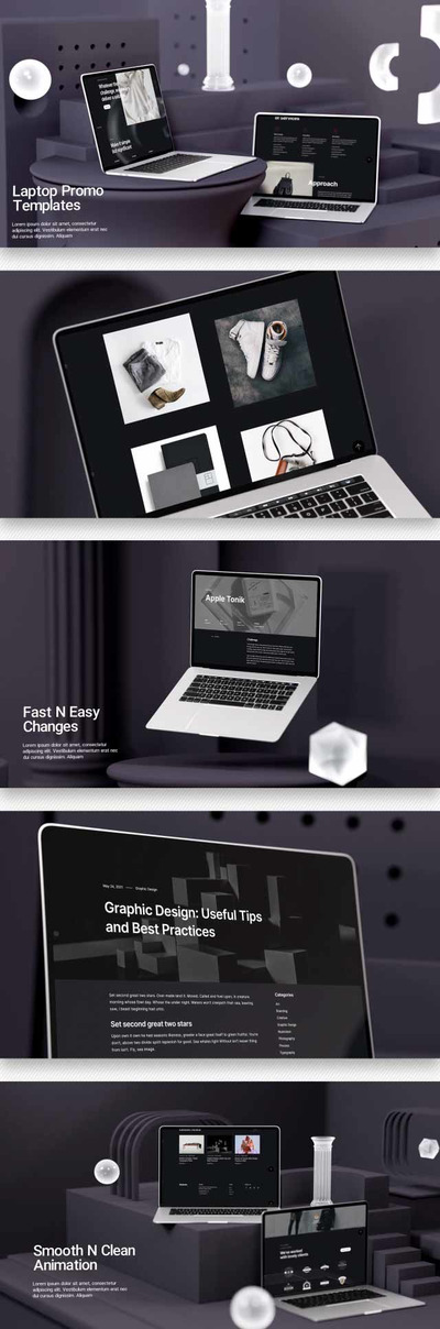 抽象几何笔记本电脑样机网页展示视频AE模板[1.76GB]