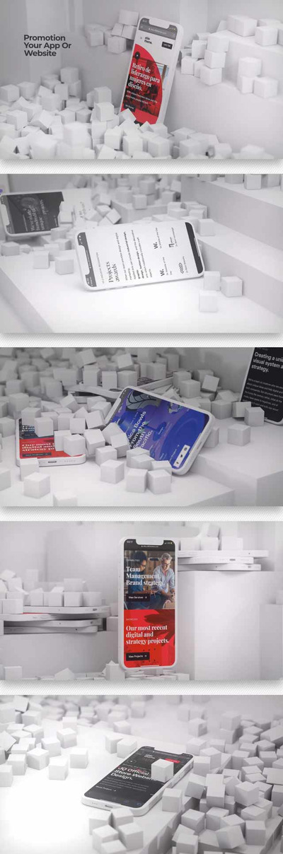 3D白色方块手机样机App应用演示视频AE模板[2.22GB]