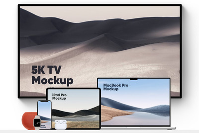 苹果系列响应式设备屏幕样机模板 (PSD,PNG)