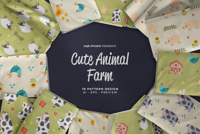 卡通动物农场-无缝图案 (AI,EPS,PNG)
