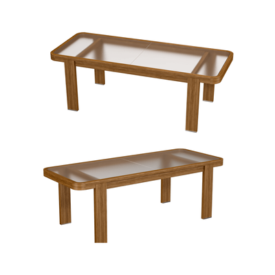 Yachtline Design实木结构磨砂玻璃台面长方形圆角餐桌3D模型（OBJ,FBX,MAX）