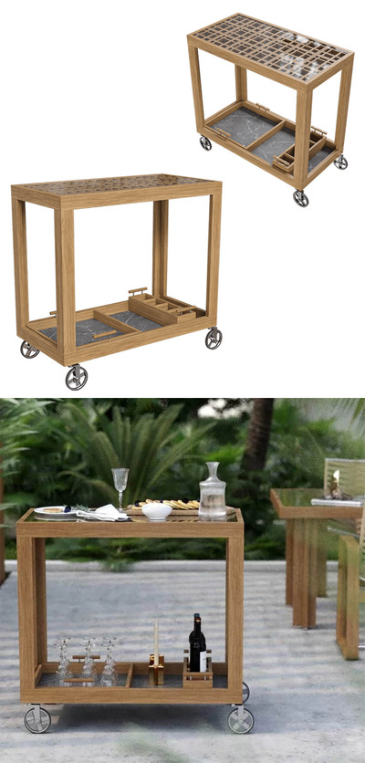 Grid室内木质餐饮服务手推车3D模型（OBJ,FBX,MAX）