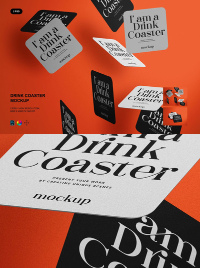 飘散的方形杯垫设计样机 (PSD)