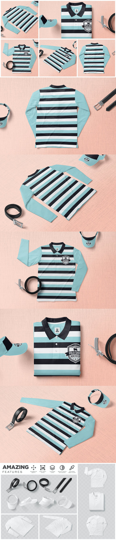 全袖男士Polo衫服装图案设计样机 (PSD)