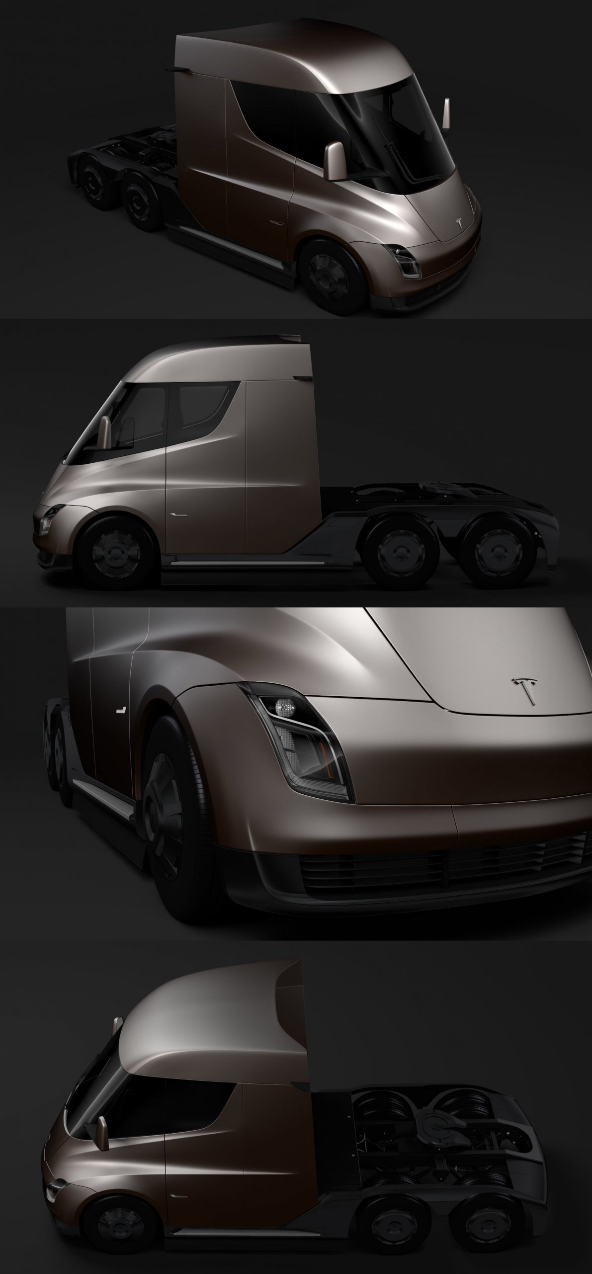 Tesla Semi 3axis LR 2018款电动半挂式卡车3D模型（OBJ,FBX,MAX）