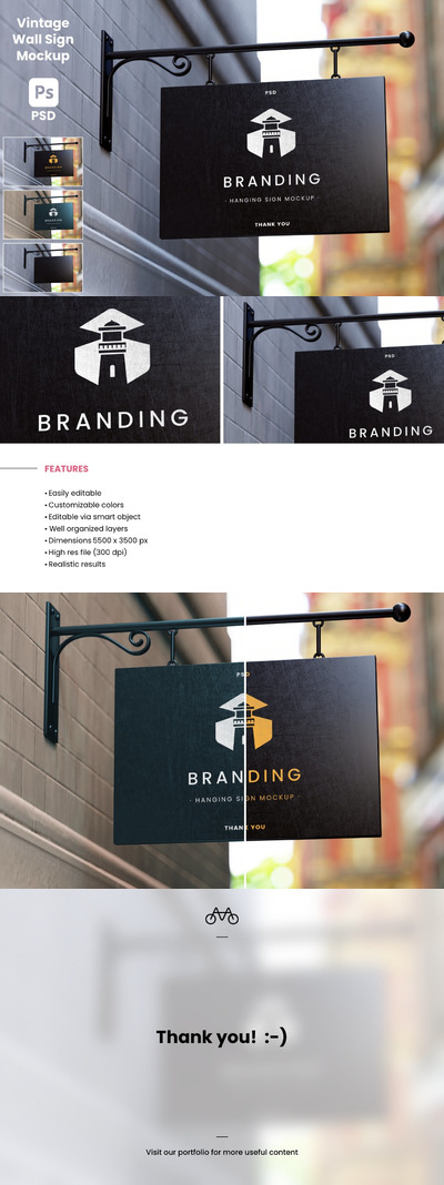 复古壁挂标牌广告牌样机 (PSD,JPG)