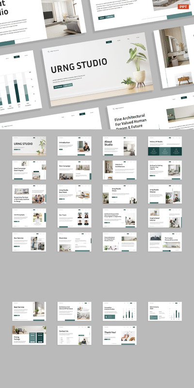 创意深青色商务室内PPT模版 (PPTX,PPT)