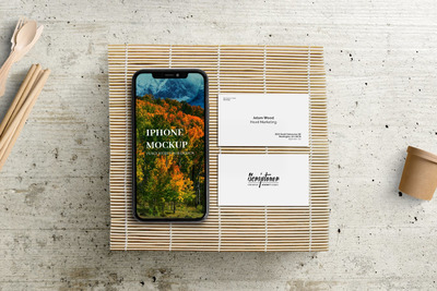 iPhone手机和名片展示样机 (PSD)