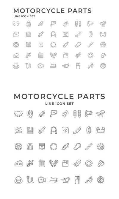 摩托车零件线性图标 (AI,EPS,JPG,PSD)