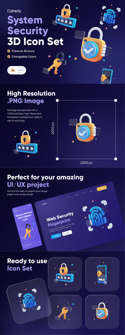Blender网络安全3D图标 (PNG,Blend)