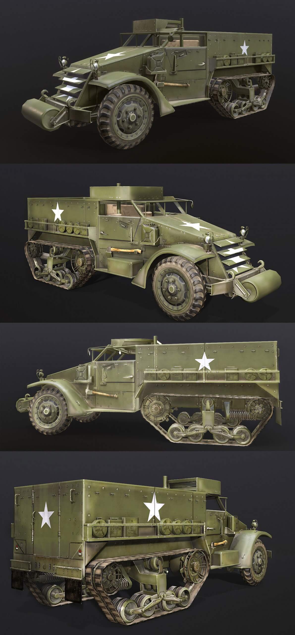 Autocar M3A1 Half-Track半履带装甲运兵车3D模型（OBJ,FBX,MAX）