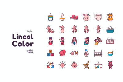 婴儿元素描边彩色图标 (AI,EPS,PDF,PNG,SVG)