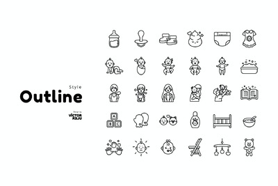 婴儿元素描边图标 (AI,EPS,PNG,PDF,SVG)