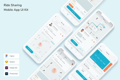 骑乘共享 App UI Kit (FIG,PSD,SKETCH,XD)
