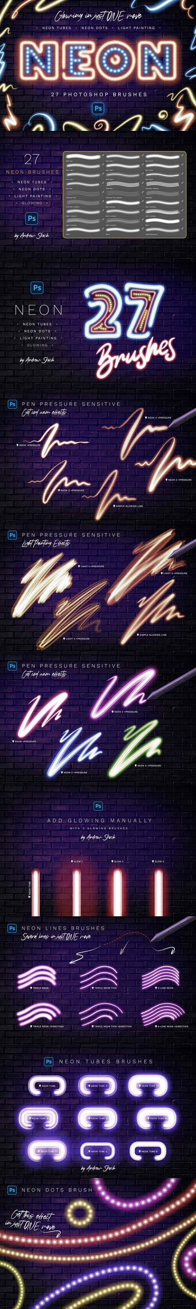 发光的霓虹效果PS笔刷 (abr,asl,psd)