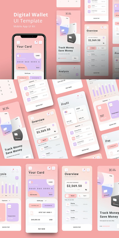 数字钱包用户界面 App Ui kit (SVG,EPS,AI)