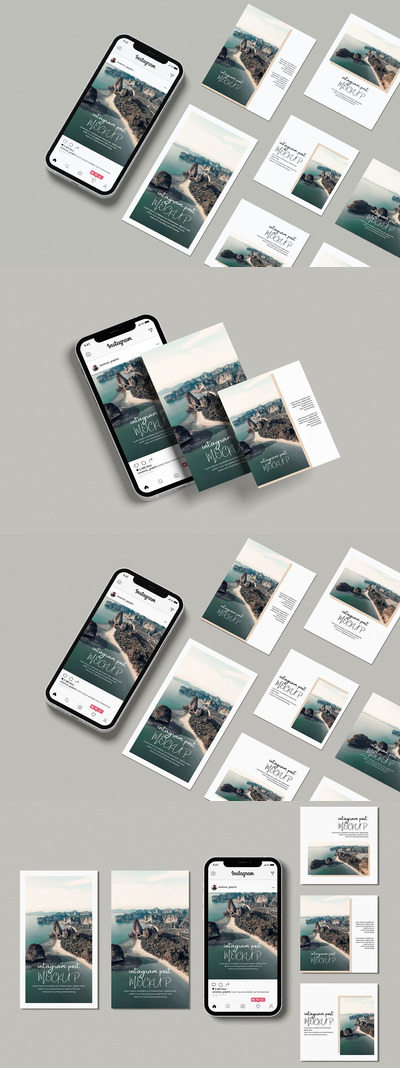 Instagram帖子iPhone手机样机 (PDF,PSD)