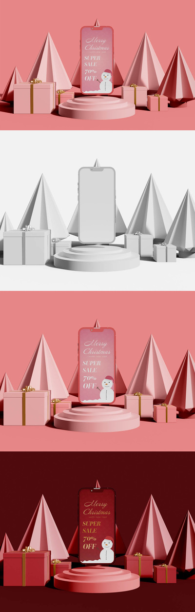 圣诞礼品场景iPhone手机样机模板 (PSD)