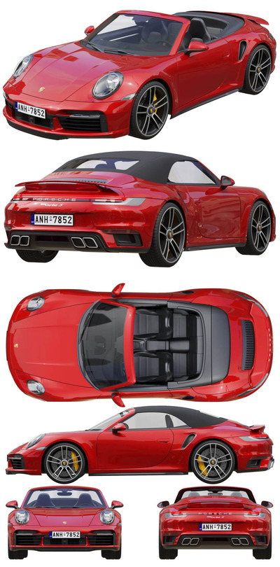 2021款保时捷Porsche 911 Turbo S Cabriolet敞篷跑车3D模型（FBX,MAX）