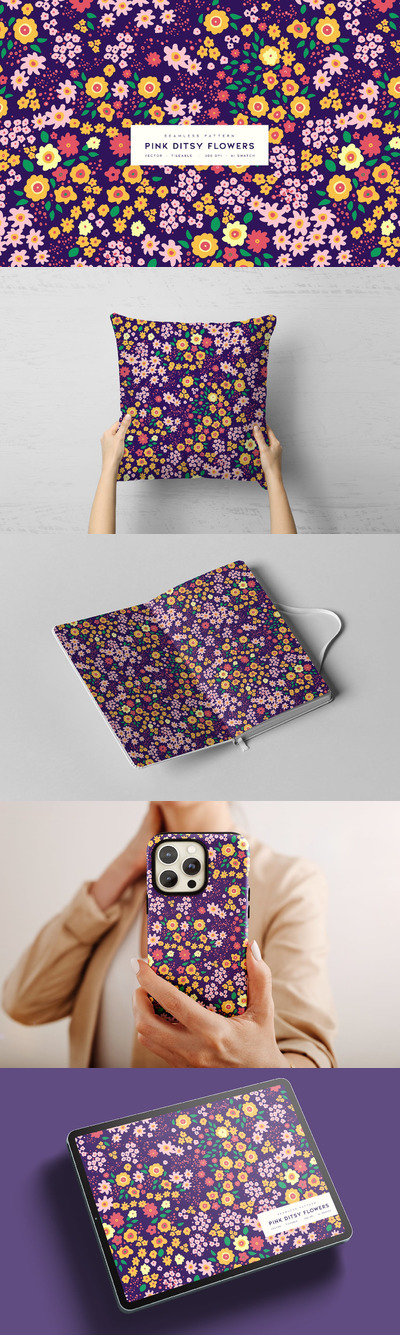 粉红色小花图案 (AI,EPS,JPG)