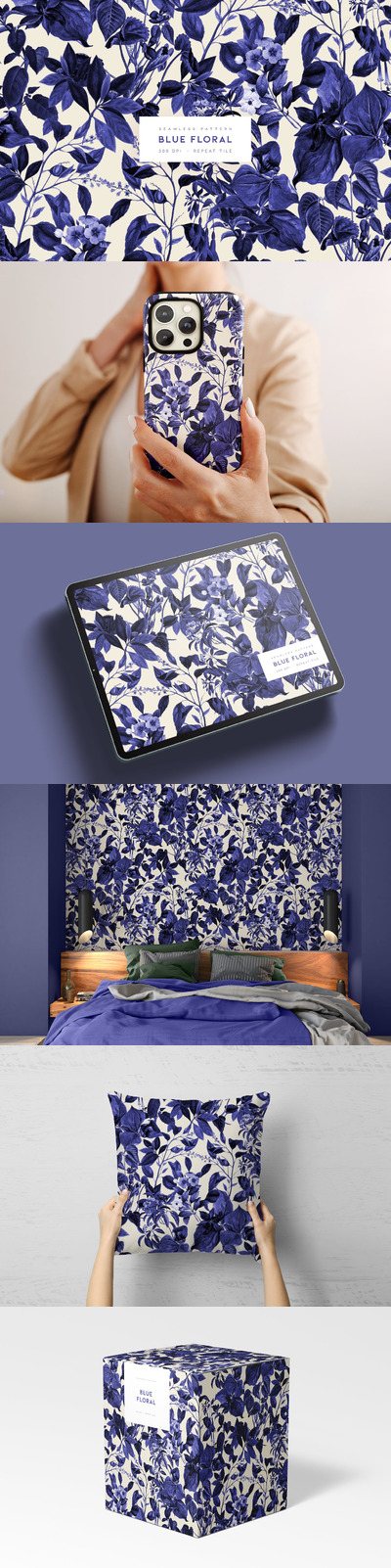 蓝色花卉奢华风格图案 (JPG)