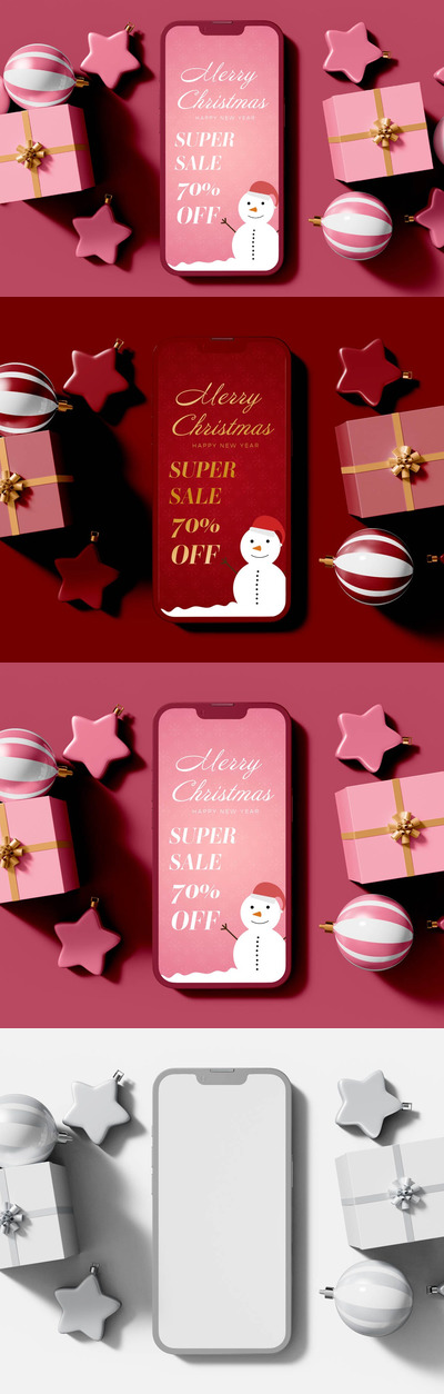 圣诞礼品装饰元素iPhone手机样机 (PSD)