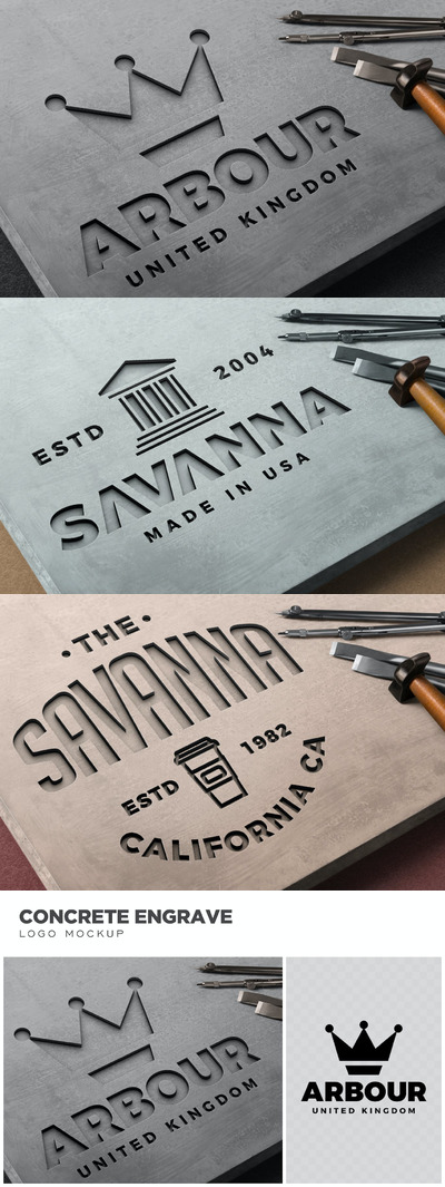 雕刻工艺混凝土标志Logo展示样机 (PSD)