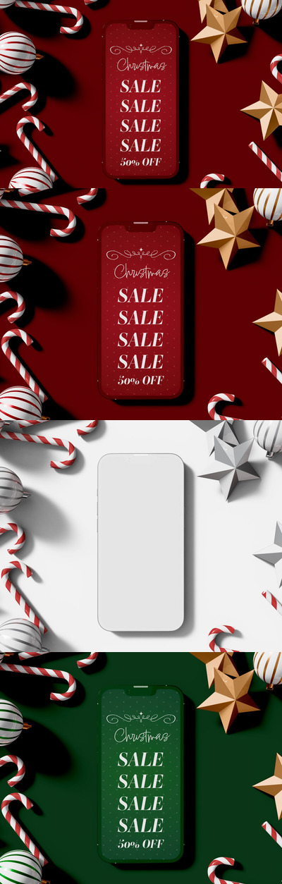 圣诞挂件装饰iPhone手机样机模板 (PSD)