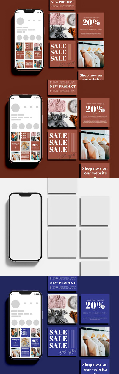 方形贴图&苹果手机屏幕样机 (PSD)