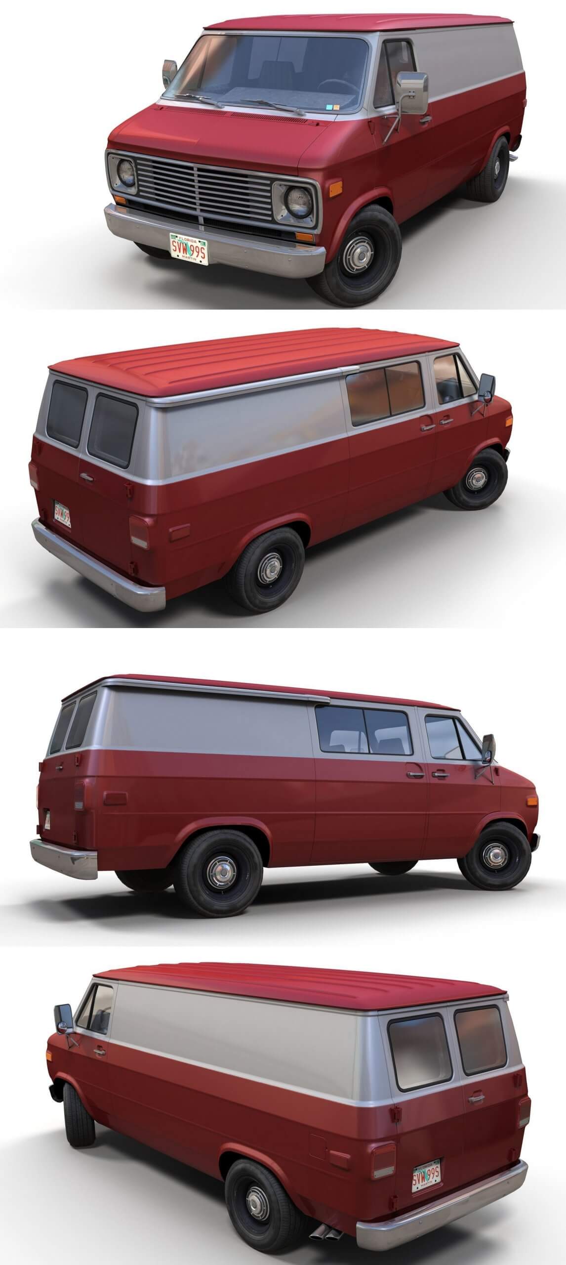 70年代工业面包车货车low poly 3D模型（OBJ,FBX,MAX）