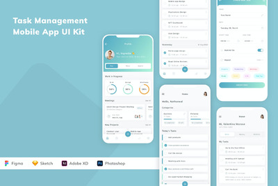 任务管理移动端 App UI Kit (FIG,PSD,SKETCH,XD)