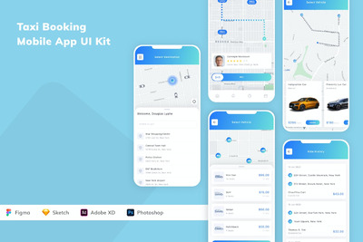 出租车的士预定 App UI Kit (FIG,PSD,SKETCH,XD)