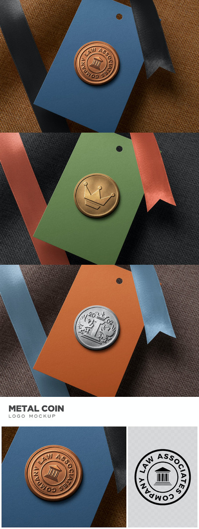 金属硬币标志Logo样机 (PSD)