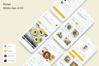 菜谱秘籍 App UI Kit (FIG,PSD,SKETCH,XD)
