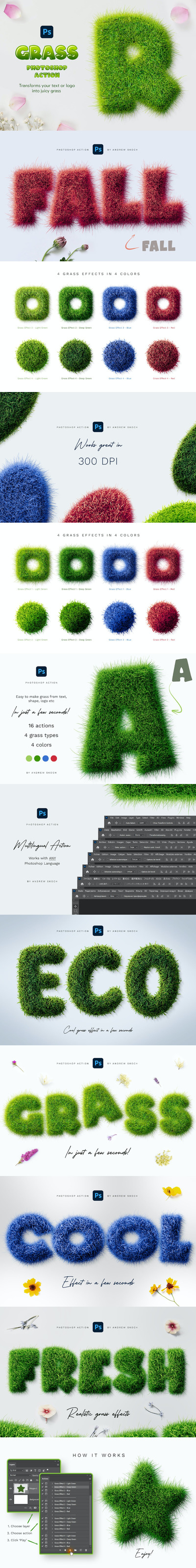 一键将文字转换成毛茸茸得草坪自感3D立体图层样式photoshop动作预设