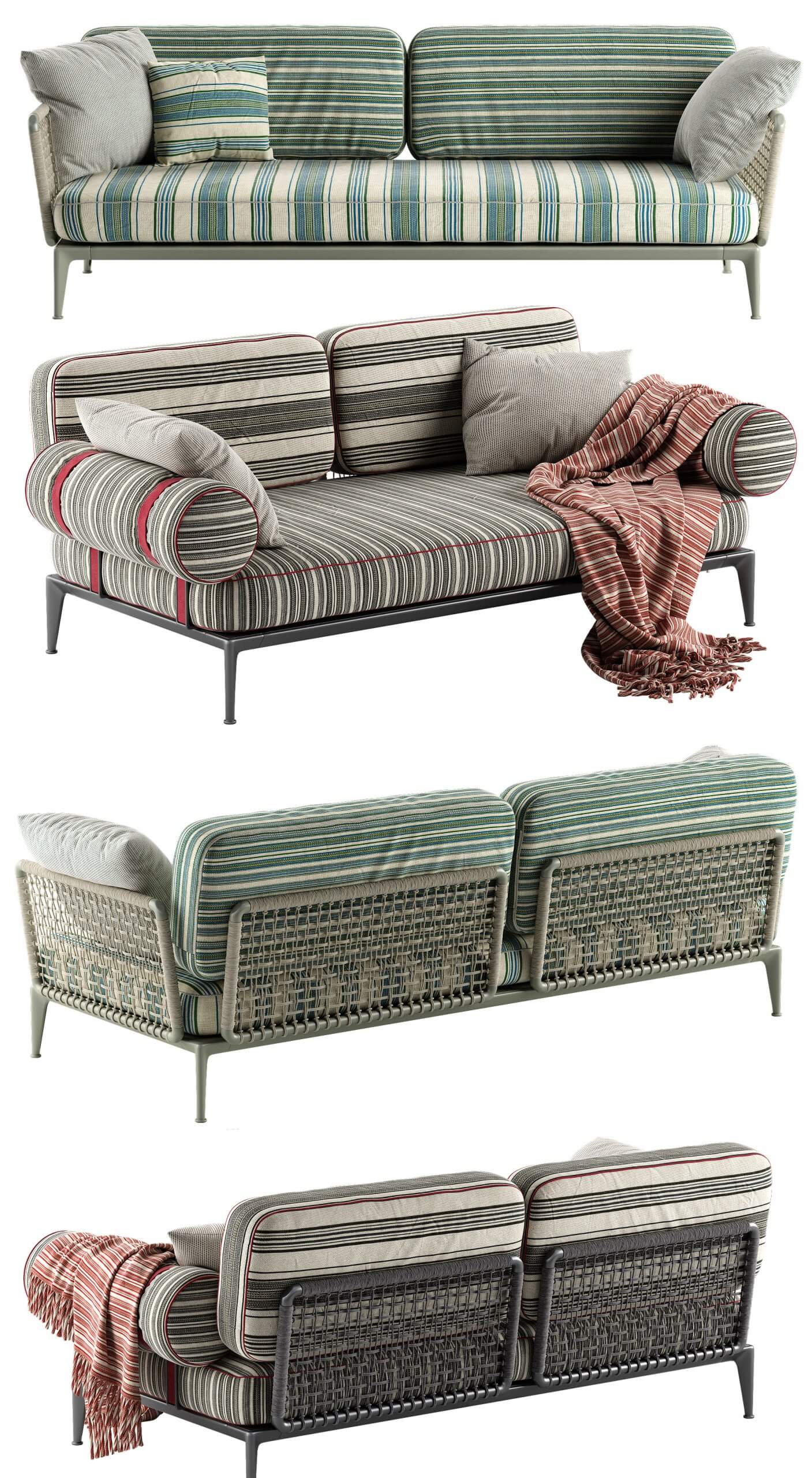 B & B Italia Ribes金属边框编织靠背布艺软垫双人沙发3D模型（OBJ,FBX,MAX）