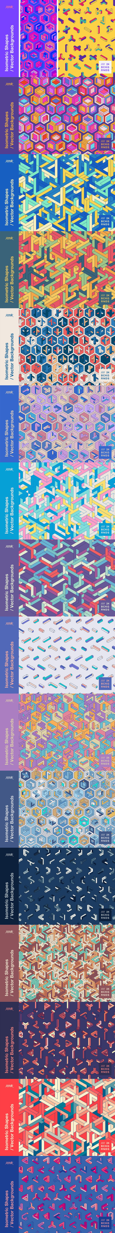 时尚高端抽象的3D立体2.5D等轴等距抽象无缝矢量背景大集合-EPS,JPG,AI