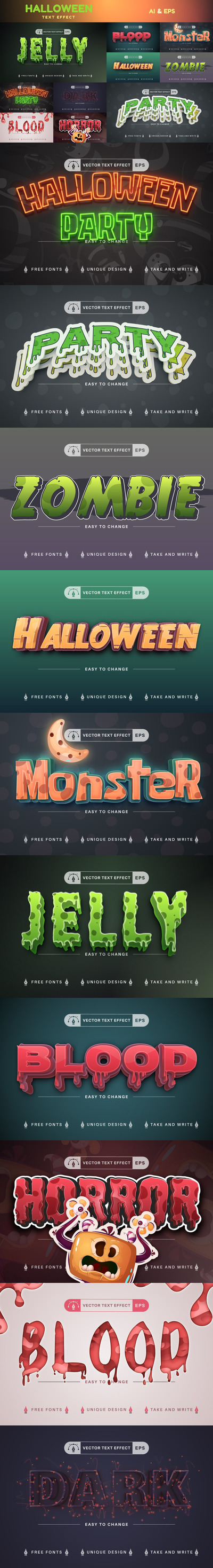 万圣节矢量文字效果 (ai,eps)