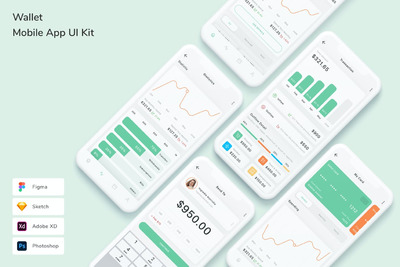 数字钱包 App UI Kit (FIG,PSD,SKETCH,XD)