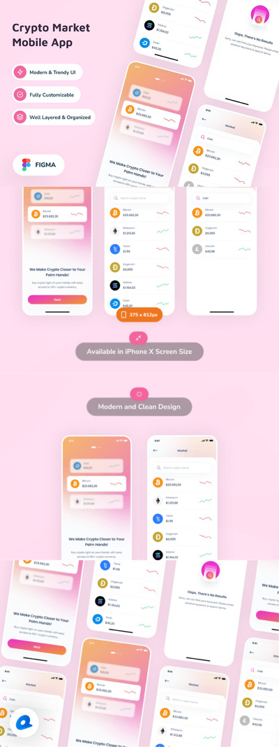 加密货币市场 App UI Kit (FIG)