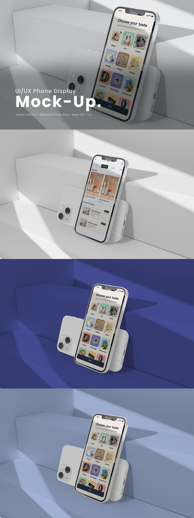 纯色场景UI/UX展示iPhone手机样机 (PSD)