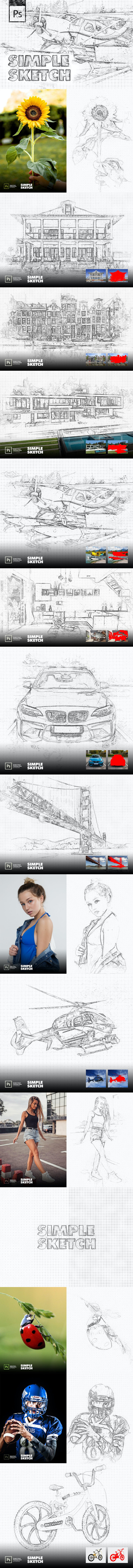 简单的素描手绘PS动作 (ABR,ATN,PAT,PDF)