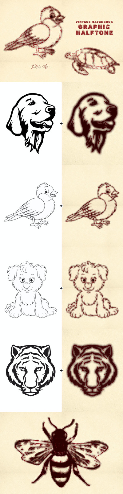 复古火柴盒图案半色调PS效果 (ATN,PAT)