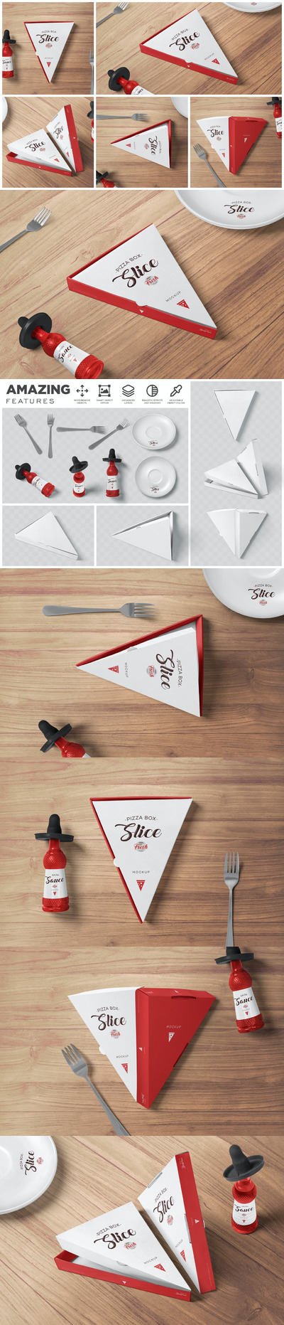 三角形比萨切片盒包装设计样机 (PSD)