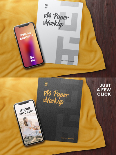 iPhone手机和A4纸张样机 (PSD)
