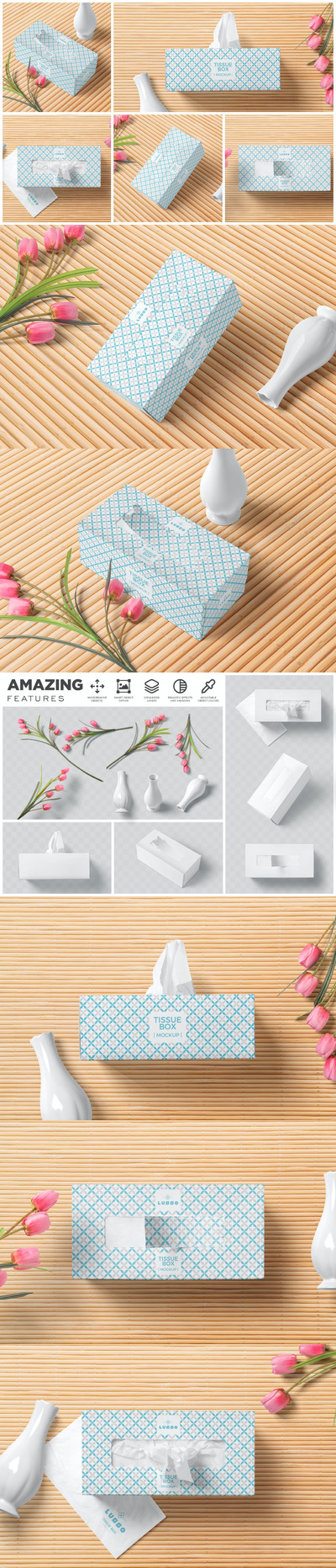 矩形纸巾盒设计样机模板 (PSD)