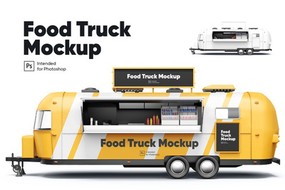 食品卡车车身广告设计样机 (PSD)
