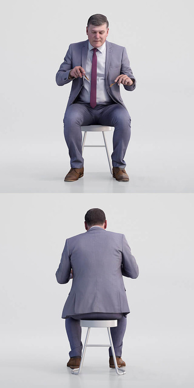 坐着用餐的中年西装男人3D模型（OBJ,MAX）